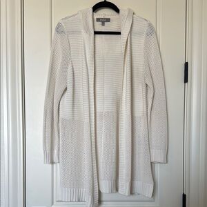 Marled White Open-Front Cardigan Sweater